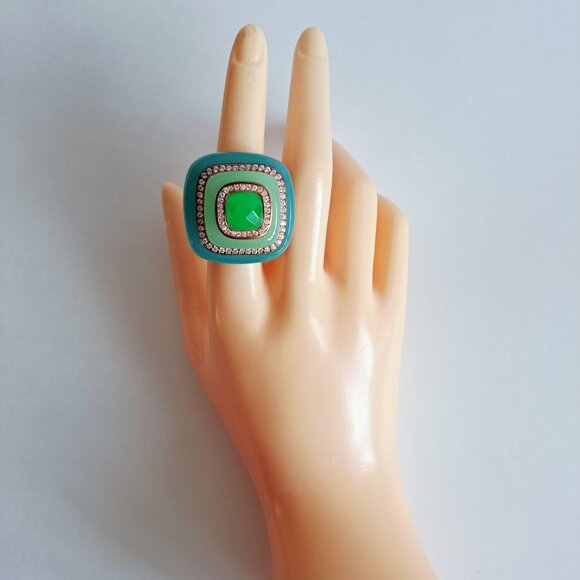 New Angelique de Paris Green Teal Resin Square Ring Size 7 - Picture 13 of 16